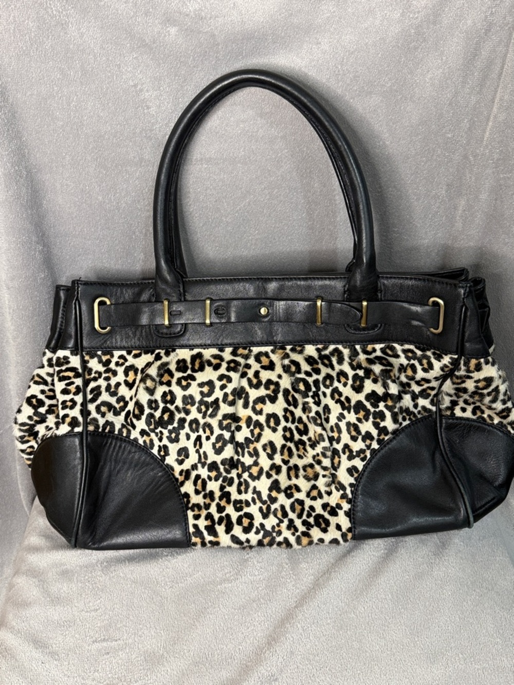 Ann Taylor Black & Leopard Print Tote